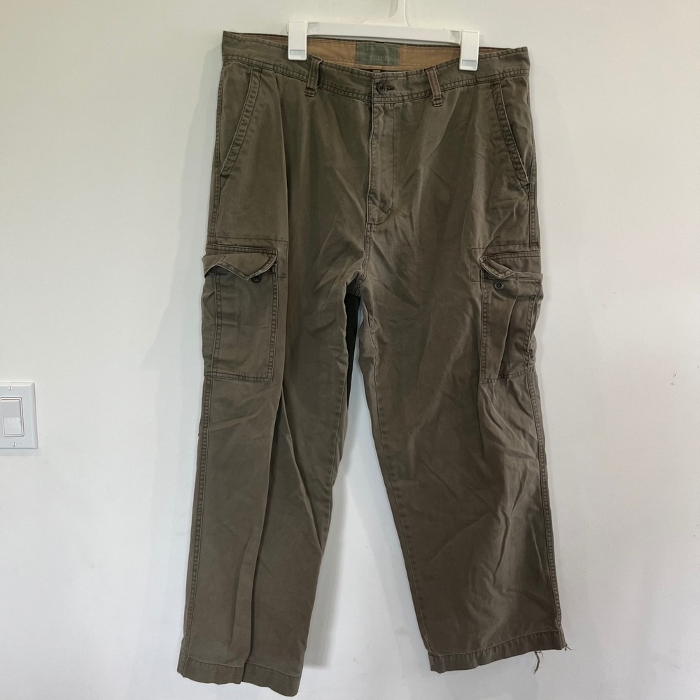 Old Navy Famous Mens Cargo Pants 38x32 Olive Green Cotton Straight Distressed
